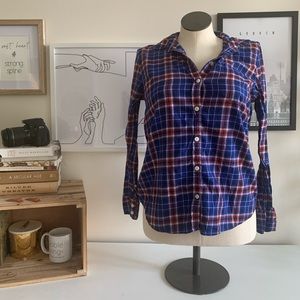 Blue flannel button up top